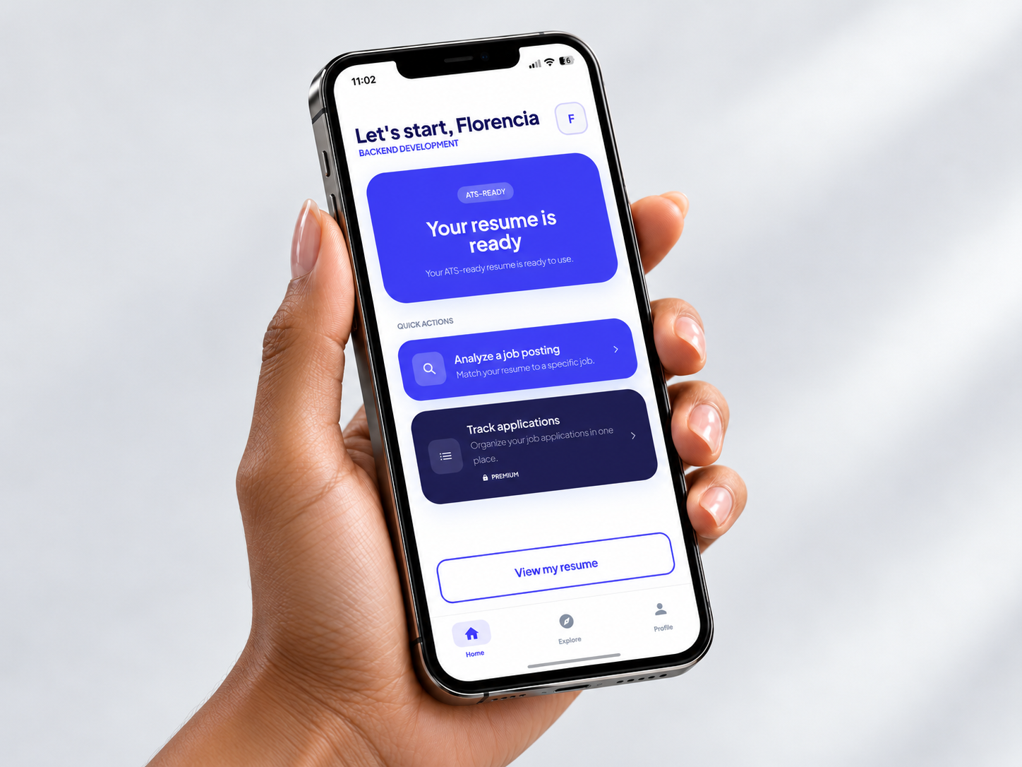 Mockup de la aplicación móvil Seeki para crear currículums